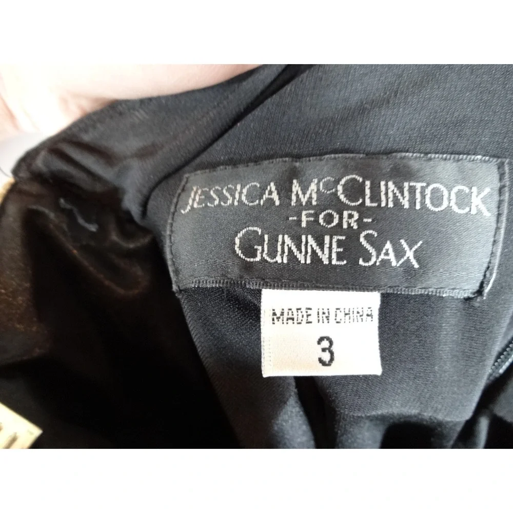 VTG Jessica McClintock Gunne Sax Dress Womens 3 Black Gold Sequin Bubble Hem